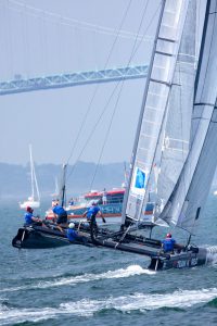 Racing Catamaran Yacht in a Balancing Maneuve