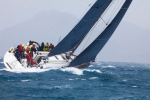 Bodrum, Turkey - February 28, 2015: CFM BAYK Winter Trophy Sailing series race 2015 in Bodrum,Turkey.Aquavit team.
